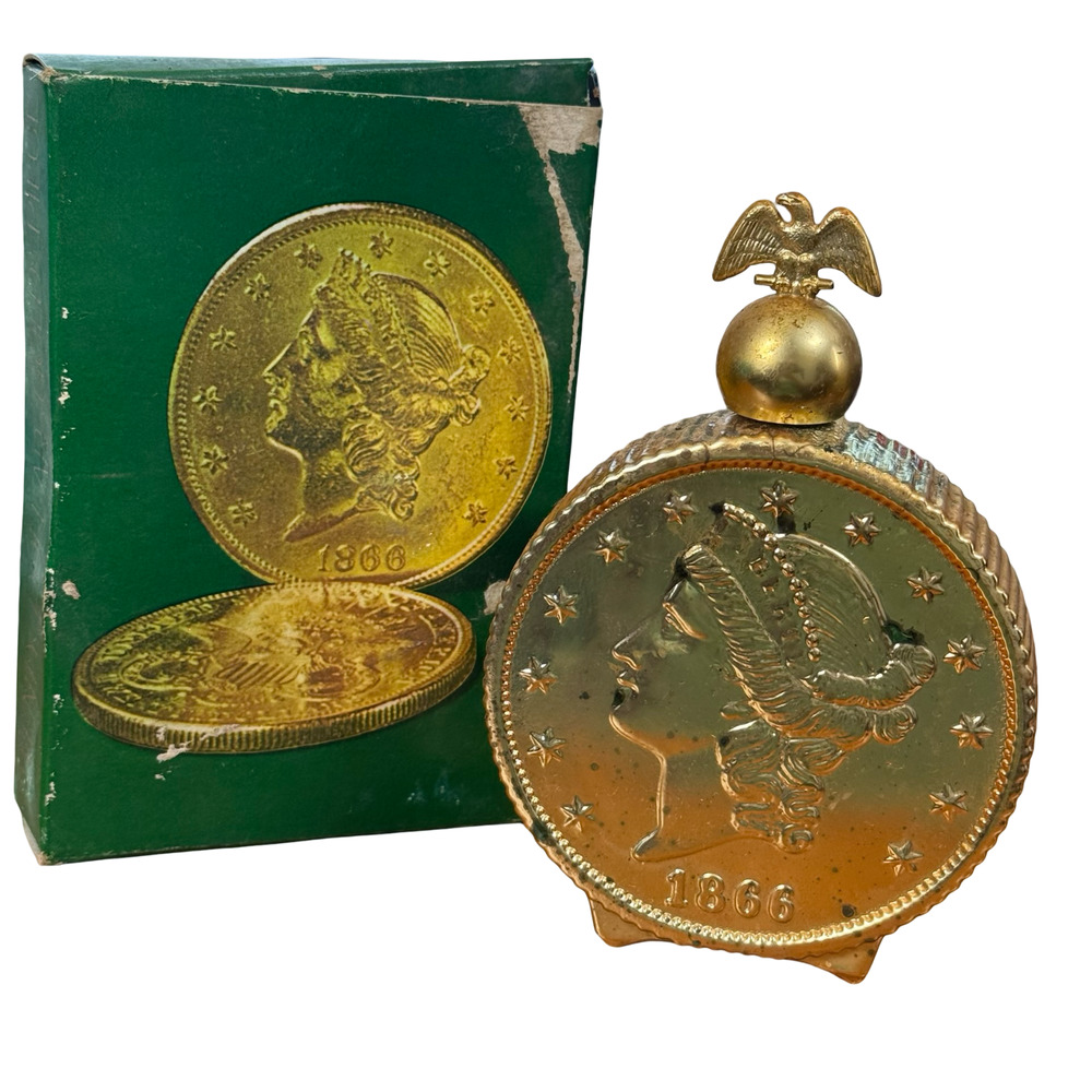 Avon Vintage Twenty Dollar Gold Piece w/ Box Perfume Bottle Cologne Glass Empty